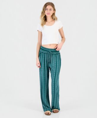 Juniors' Smocked-Waist Printed Wide-Leg Pants