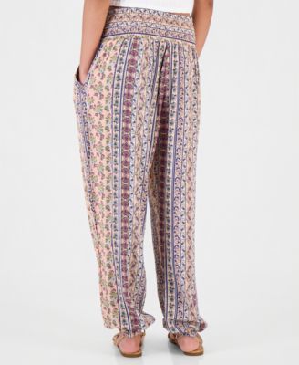 Juniors' Smocked-Waist Printed Joggers