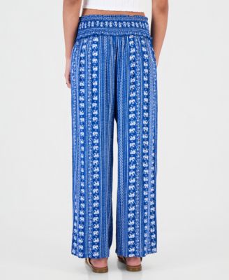 Juniors' High-Rise Wide-Leg Smock-Waist Pants