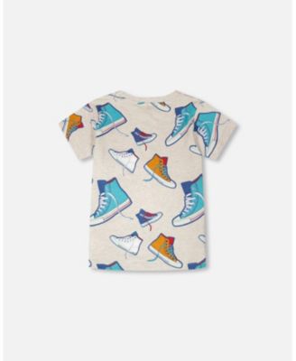Big Boys Cotton Jersey T-Shirt Grey Mix Printed Shoes