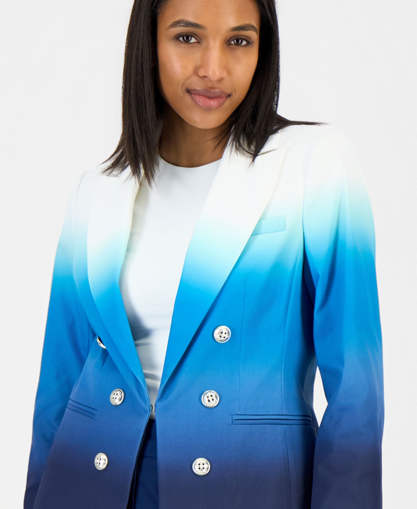 Женский пиджак Tahari ASL Ombre Faux-Double-Breasted Blazer, цвет: Синий — фото 3
