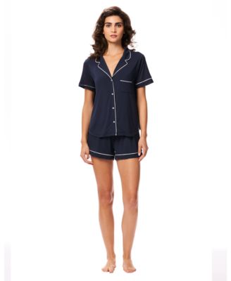 Women's Notch Collar Short-Sleeve Shirt and Shorts, 2-Piece Set