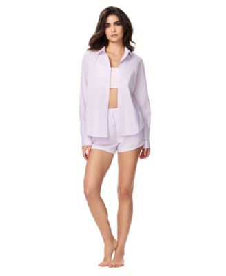Women's Poplin Notch Collar Long-Sleeve Sleep Shirt