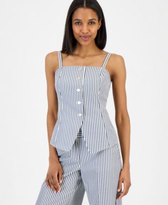 Women's Striped Button-Front Sleeveless Top