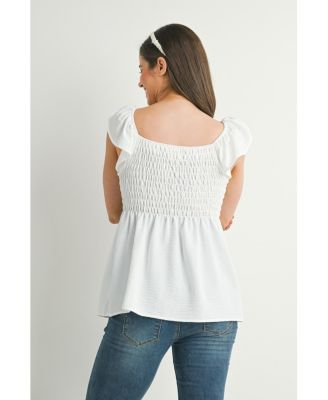 Maternity Smocked Flutter Sleeve Square Neck Top