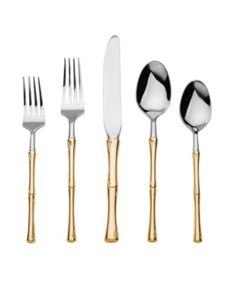 Rattan Mirrored Accented Gold 20-Pc. Flatware Set, Service For 4