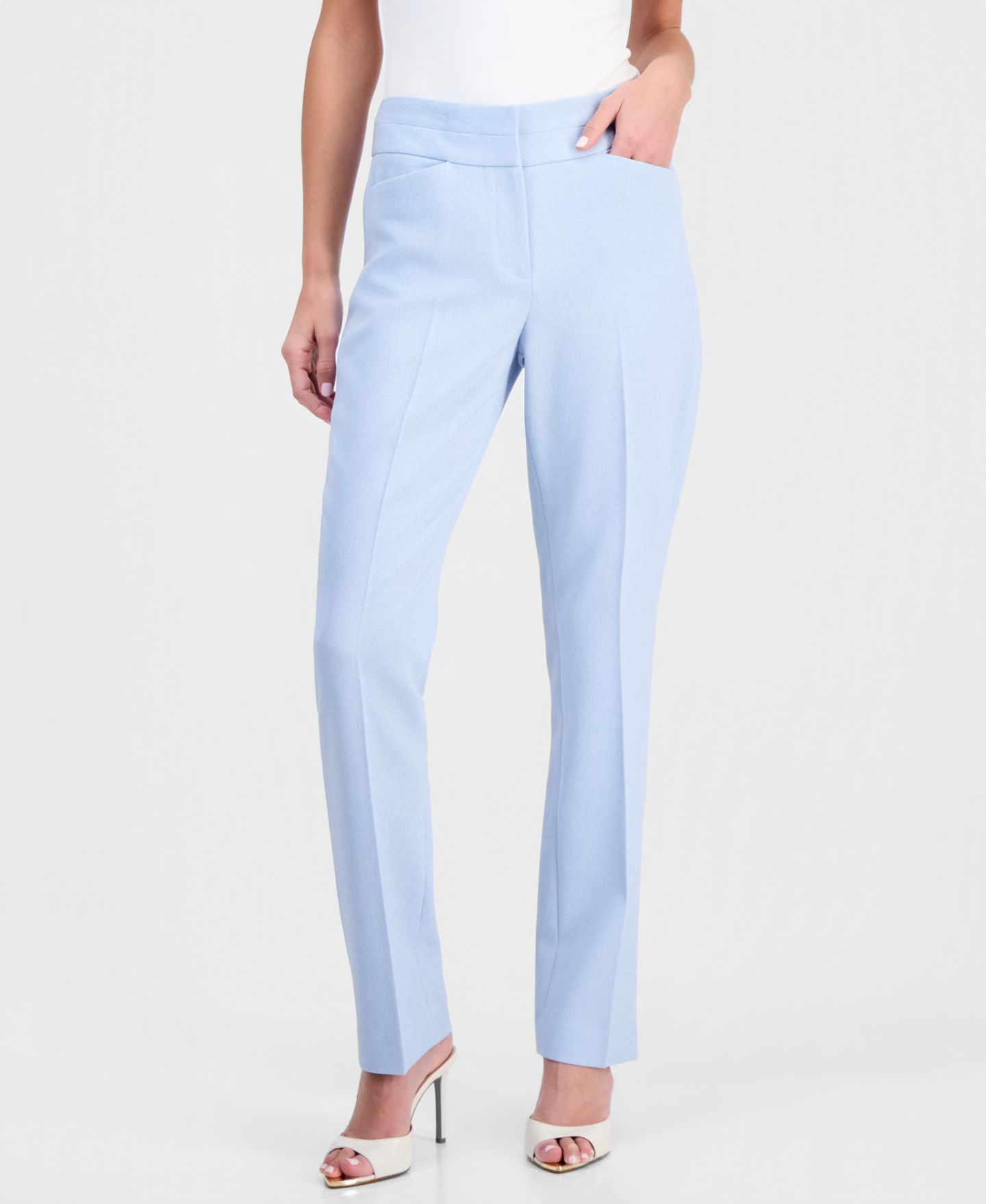 Женские брюки Tahari ASL Twill Flat-Front Straight-Leg, цвет: Ледяной синий — фото 1