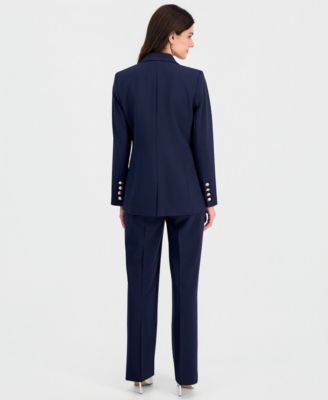 Women's One-Button Blazer, Tie-Neck Sleeveless Top & Flare-Leg Pants