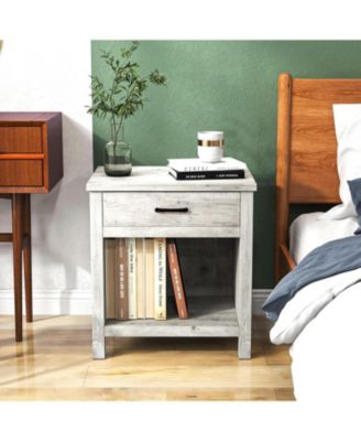 Nightstand Beside End Table for Bedroom, Modern Wood Side Table with Drawer and Storage Shelf, Night Stands