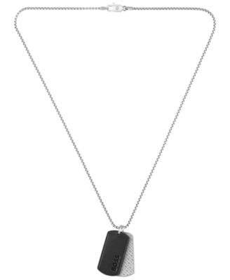 Men Devon Stainless Steel Black Leather Necklace