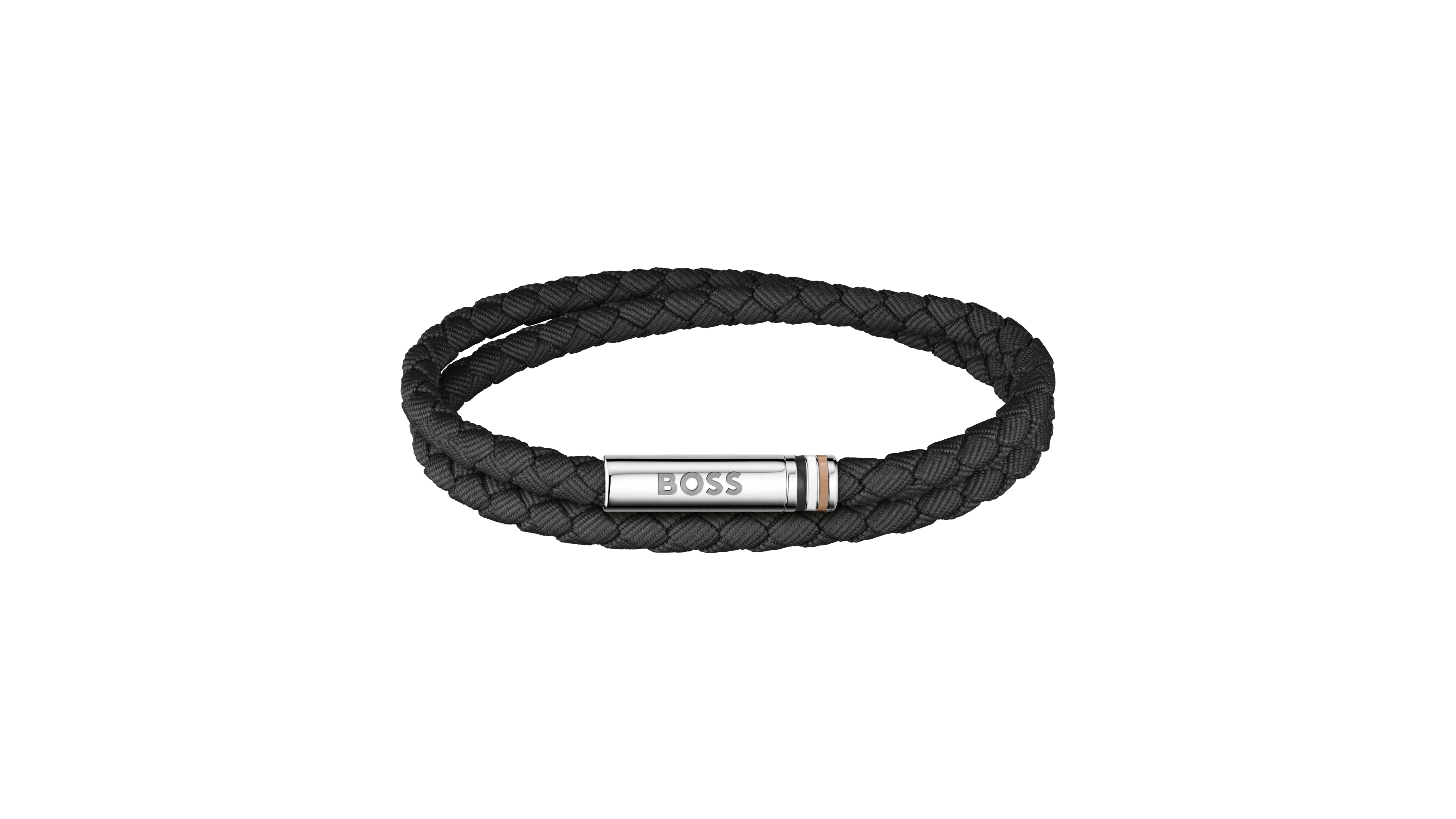 Hugo Boss Men Ares Summer Stainless Steel Black Nylon Cord Bracelet