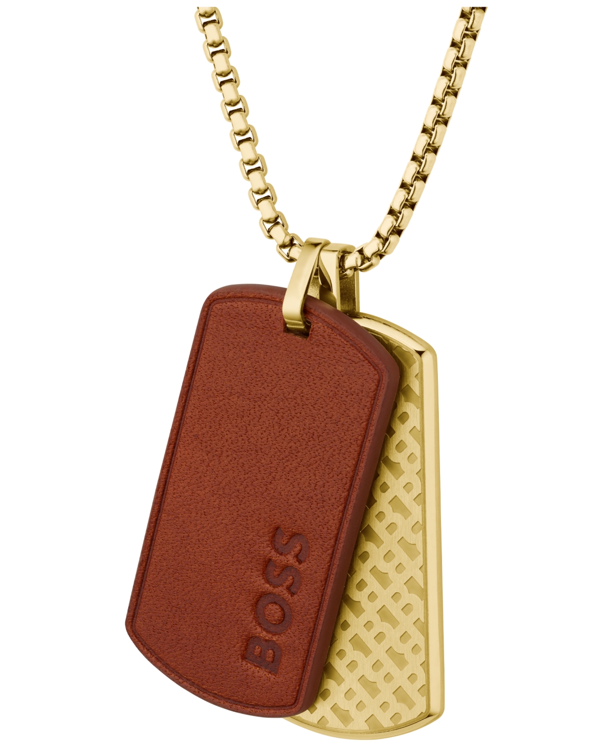 Hugo Boss Men Devon Ionic Plated Thin Gold Steel Brown Leather Necklace