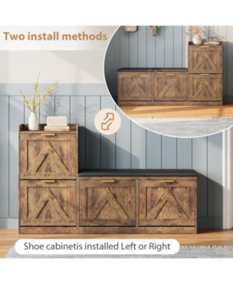 Farmhouse Entryway Shoe Cabinet with Bench & 4 Flip Drawers, Comfort Cushioned Shoe Storage