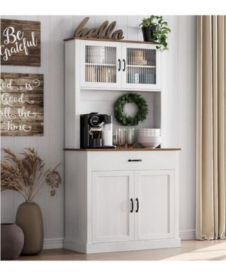 Kitchen Pantry Cabinet with Microwave Stand, 71”Freestanding Tall Kitchen Cabinet with Doors and Shelves for Dining Room