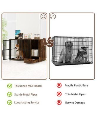Space-Saving Dog Crate End Table, 2-in-1 Furniture with Hidden Pull-Out Food Bowls & Durable Chew-Proof Frame