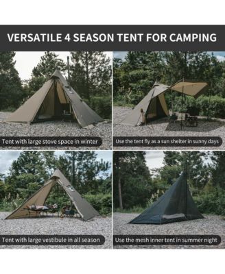 4 Season Hot Tent with Stove Jack, Windproof Waterproof Cold Weather Winter Tents for Camping