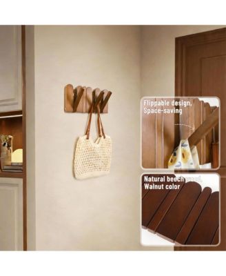 Elegant Beech Wood 8-Hook Retractable Coat Rack for Modern Entryways