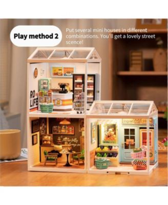 Plastic House Building Set Toy DIY Miniature Dollhouse Playset with LED for Mini Figures Construction Toys Diorama Kit Gifts for Adults