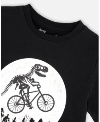 Big Boys Cotton Jersey T-Shirt with Dino On Bike Print