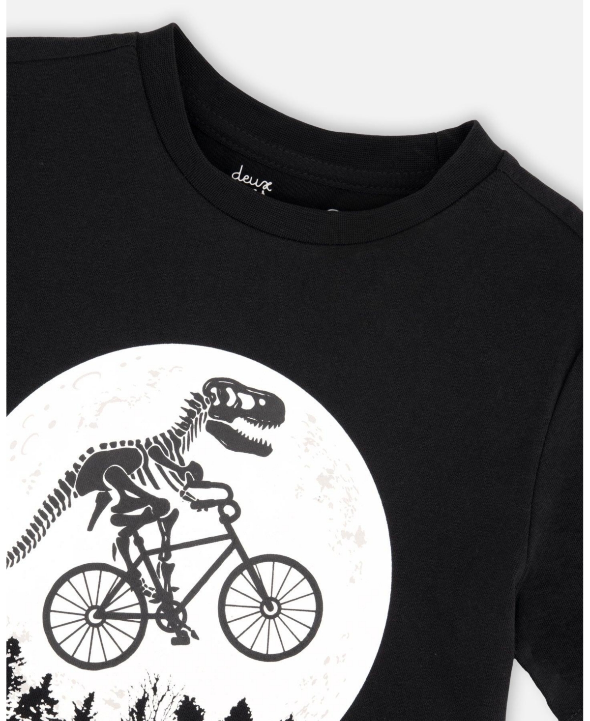 Deux par Big Boys Cotton Jersey T-Shirt with Dino On Bike Print