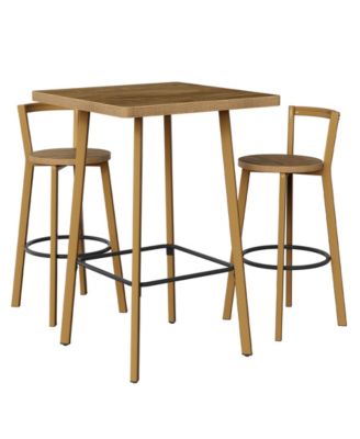 Bar Set, Bar Table and Chairs, 39.4" H Square Bistro Pub Table with 2 Chairs, Bar Height Table with Footrest, Small Cocktail Tables