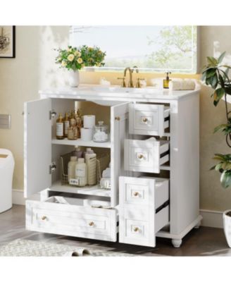 36-Inch Bathroom Vanity with Ceramic Sink Combo, Freestanding Bathroom Storage Vanity Cabinet with 2 Doors & 4 Drawers And Undermount Sink