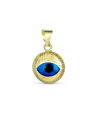 Turkish Spiritual Round 3D 14K Gold Evil Eye Necklace Pendant Charm Chain Not Included