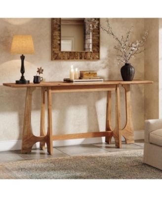 63-Inch Solid Wood Console Table, Farmhouse Long Sofa Table Behind Couch with Geometric Base for Entryway, Entrance, Living Room