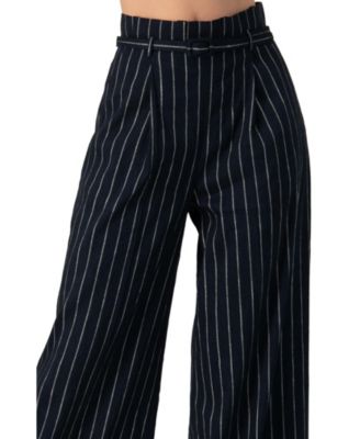 Women's Striped Wide-Leg Trousers with Belt
