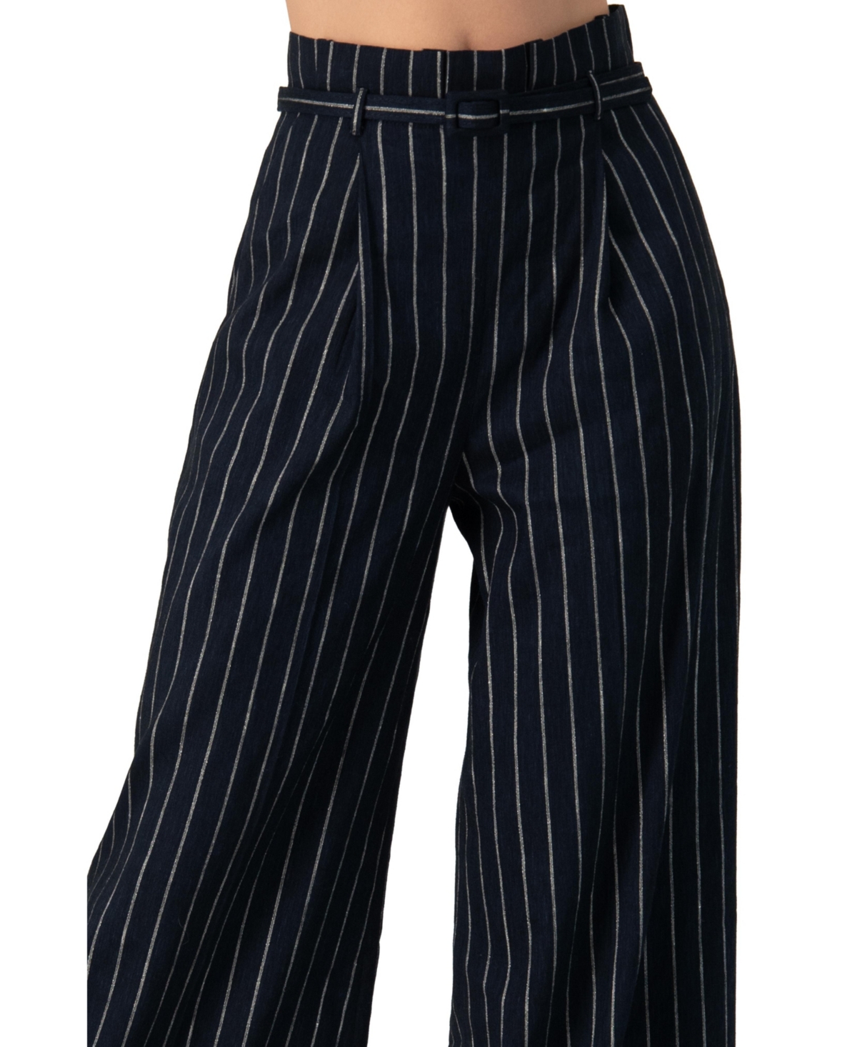 Ivonne Women's Striped Wide-Leg Trousers with Belt