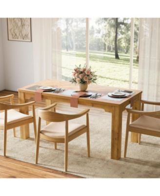 63-Inch Solid Wood Dining Table for 6, Rectangle Kitchen Dinner Table with Vintage Feltre Modular Geometric Design,Large Kitchen Table