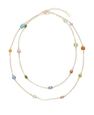 Multi-Color Faceted CZ Station Long Strand Necklace