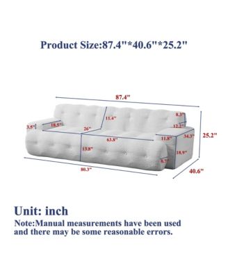 87.4 Inch Tufted 3-Seater Sofa with Square Arms, Soft Chenille Fabric Cloud Sofa