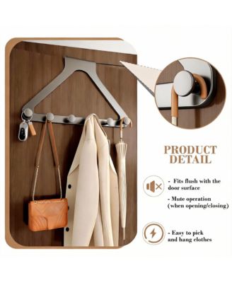 Over Door Hooks, No Drill, Silent, 6 Hooks, 10.6" Extended, Modern Matte Metal