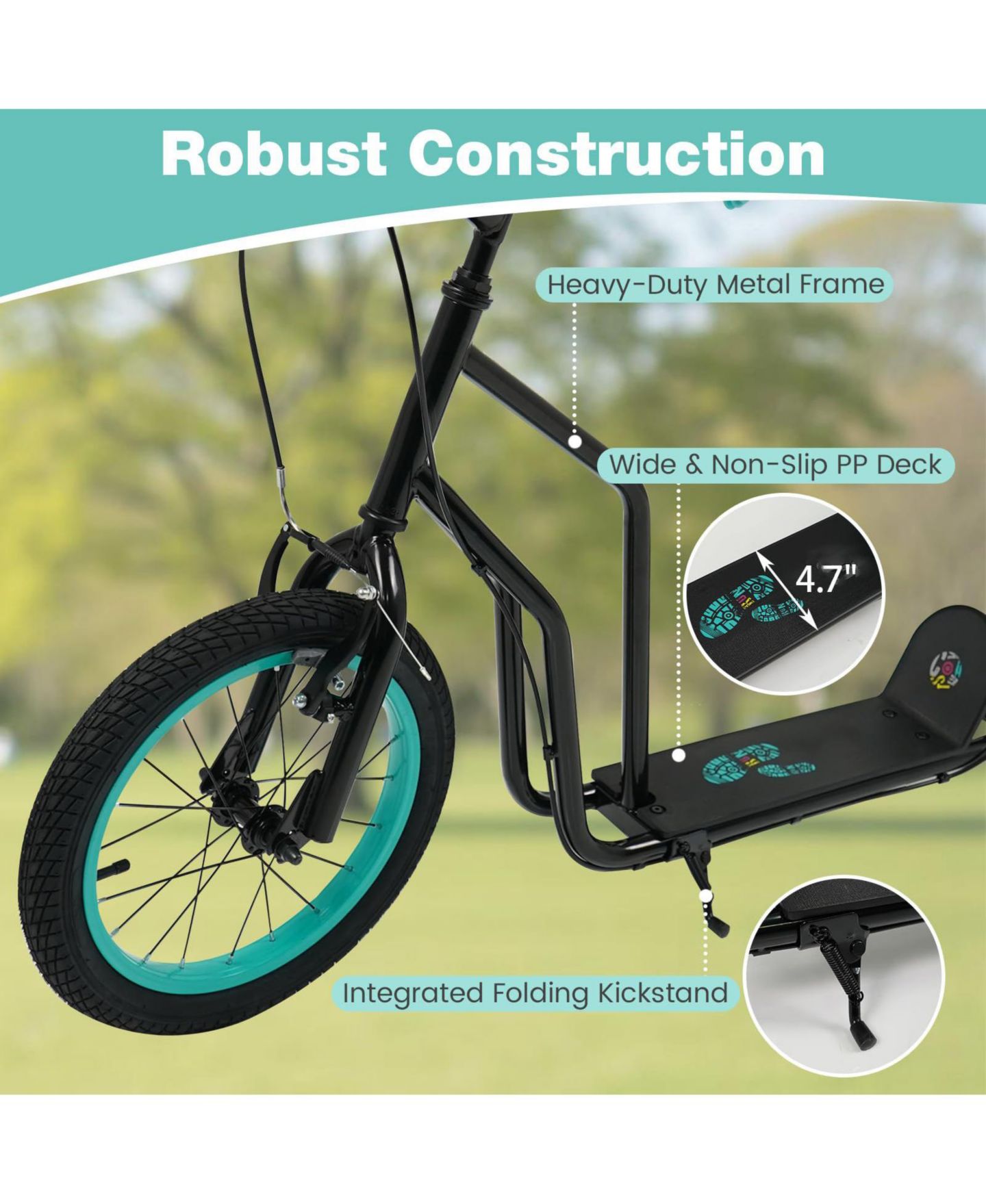 Детская игрушка Mecale Youth Scooter with Adjustable Handlebar and 16/14-Inch Inflatable Wheels, цвет: Чёрный — фото 8