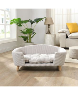 Small Dog Corduroy Sofa Bed - Elevated Frame with Supportive Foam