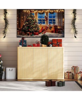 46.7" Buffet Sideboard Cabinet with Storage, Modern Fluted ent Credenza with Adjustable Shelves and 3 Doors, Wood Coffee Bar Console Table