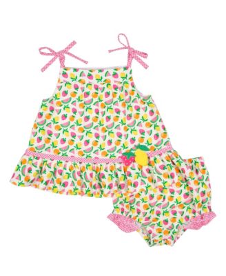 Baby Girl Printed Seersucker Dress & Bloomer with Fruit