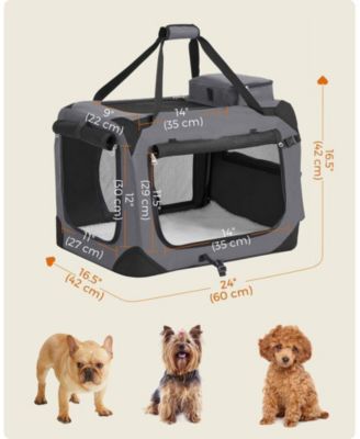24" Steel Frame, Mesh Windows, Storage Pockets, 15–24 lb Foldable Soft Dog Crate, Portable Carrier