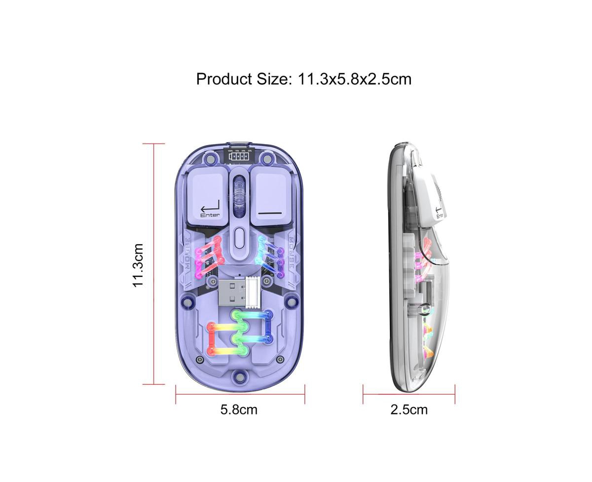 Risokeys Dual-Mode Transparent Wireless Mouse, 2.4G + Bluetooth 5.0, Magnetic Suction Design, Rgb Backlit, 3-Speed Dpi