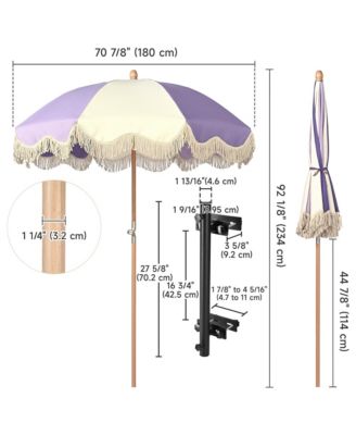 6Ft Adjustable Vintage Floral Fringe Umbrella w/ Deck Holder Carry Bag