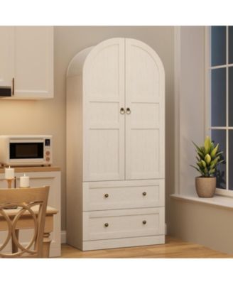 72" Tall Dome Bookcase with Drawers, 4-Tier Wooden Bookshelf Storage Cabinet with Door, Farmhouse Arched Cabinet with Storage