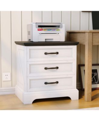 Modern Farmhouse Wood Nightstand Set of 2 with Charging Station & 3 Large Drawers