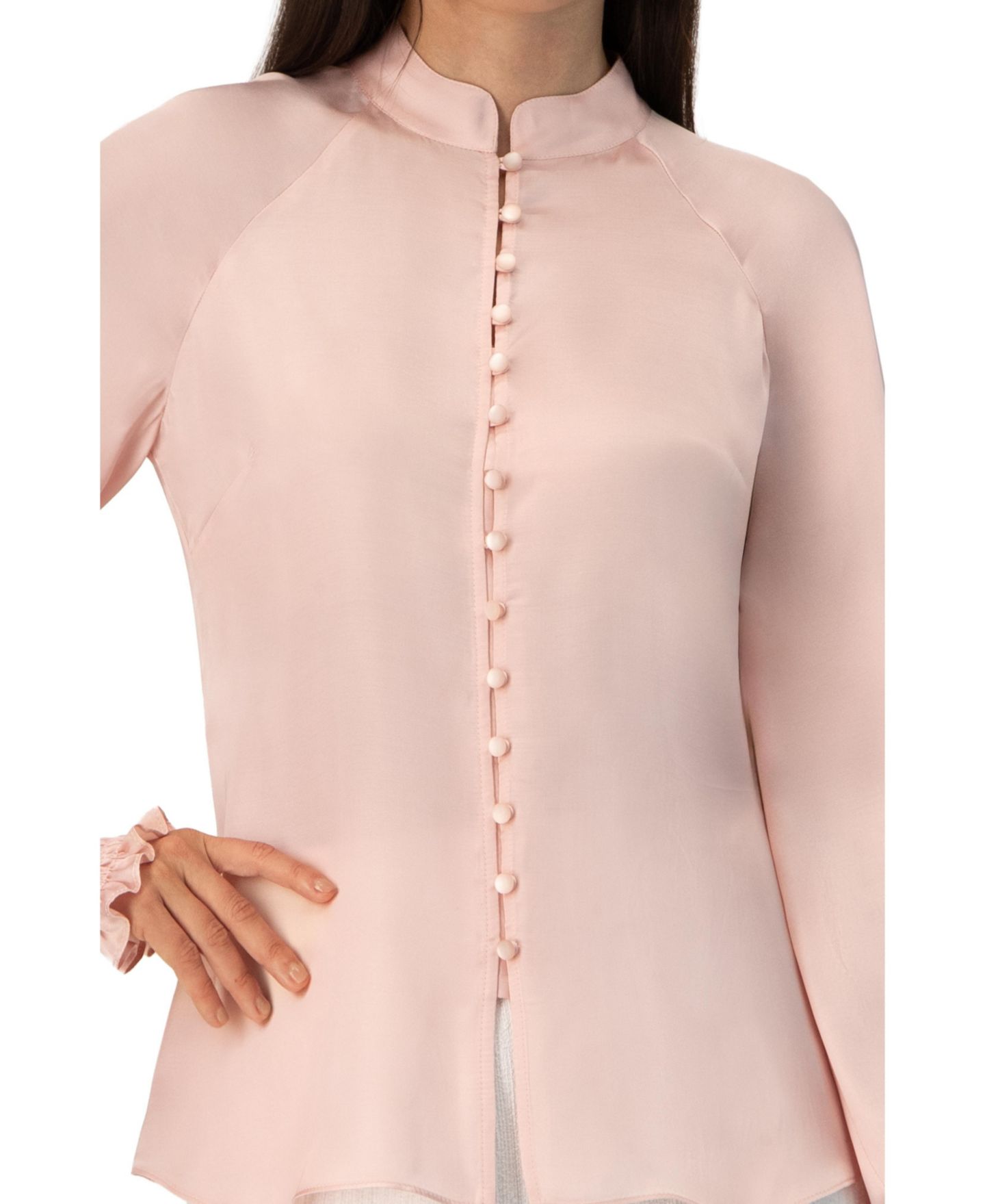Женская блузка Ivonne Straight with Mandarin Collar, цвет: Пыльный розовый — фото 6