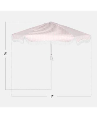 9ft Fringe Market Umbrella - Boho Patio Sunshade w/ Tilt, UPF50+, Steel Pole for Table, Pool, Deck