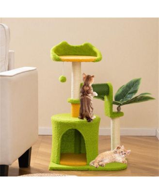 High-Weight Capacity Cat Tree (22LBS), Tropical Palm Tree Design with Built-In Self-Groomer & Scratching Posts