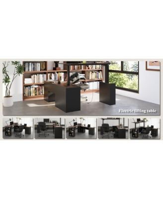 63 In. Electric Standing Desk with Drawers and Shelves,Adjustable Height Desk, L-Shaped Design