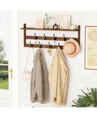 2-Tier Wall Mount Coat Rack with Shelf for Entryway, Bathroom, Bedroom