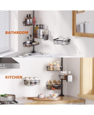 Adjustable Tension Pole Shower Caddy with 6 Rust-Resistant Corner Shelves, Towel Bar and Soap Dish