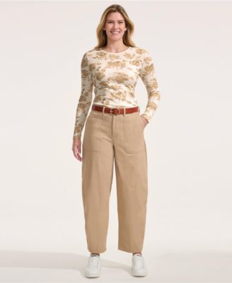 Women's Chino High Rise Barrel Leg Utility Ankle Pants